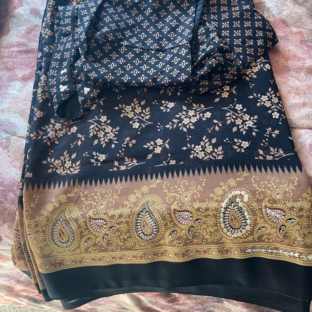 Black Floral Paisley Border Scarf / Wrap